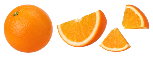 Orange fruit and slices isolated, transparent PNG, PNG format, This is a photo taken by a camera, not an AI-generated image