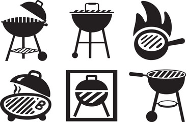 BBQ Simple Black and White Grill Icons for a Summer Cookout, BBQ Icon