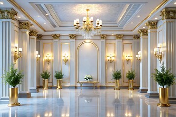 Luxurious and elegant interior space featuring golden accents and classic architecture detail