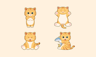 Vector collection of cute and funny cats in different poses. Cute pet character design. Stickers, prints.