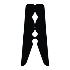 Monochrome silhouette of a traditional wooden laundry clothespin for drying clothes