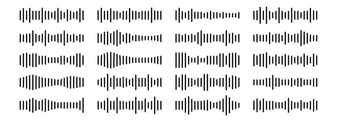 Audio soundwave icon set PNG. Voice message and podcast streaming waveforms. Clean vector illustrations for media apps, music players, and broadcasting.