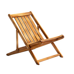Minimalist Wooden Beach Chair with Compact Fold Isolated on Transparent Background