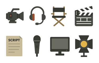 Task management and gamification flat icons set – checklist, goals, planner symbols