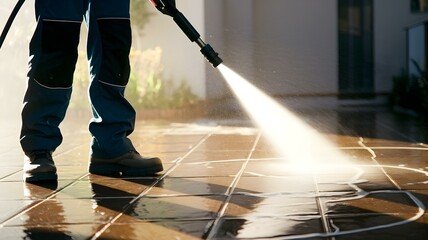 Professional Cleaning Service: Power Washing Tiled Patio