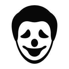 A minimalistic black and white icon representing the classic sad clown face