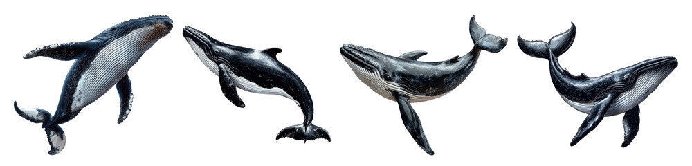 humpback whales set on transparent background