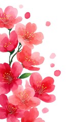 Fototapeta premium Watercolor Illustration of Cherry Blossom Flowers in Shades of Pink and Red with Soft Petals on a White Background
