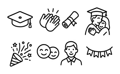 Fototapeta premium Education and graduation outline icons set – linear, academic, achievement symbols