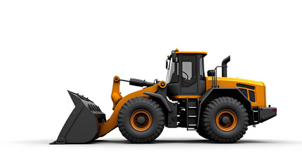 Fototapeta premium A magnificent yellow bulldozer in action at a bustling construction site. The powerful machine dominates the scene with its robust design and meticulously engineered components.