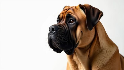 Fototapeta premium Imposing Mastiff, detail shot, purebred, white backdrop, wrinkles, pet