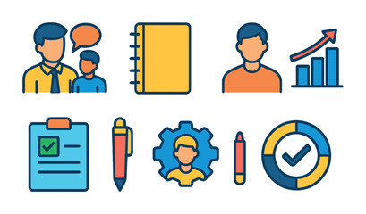 Business and productivity outline icons set – linear, management, workflow symbols