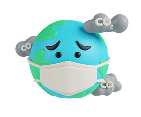 Eco friendly earth illustration wearing a mask. 3D render illustration