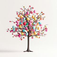 Fototapeta premium Colorful easter eggs adorn blooming spring tree