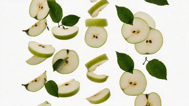 Green apple slices falling