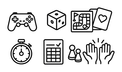Board game outline icons set &ndash; strategy, leisure, gaming symbols collection
