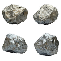 silver ore rocks isolated on white background.