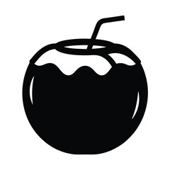 Silhouette of a fresh coconut with a straw for a refreshing drink