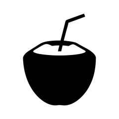Minimalist vector illustration of a coconut drink with a straw on white