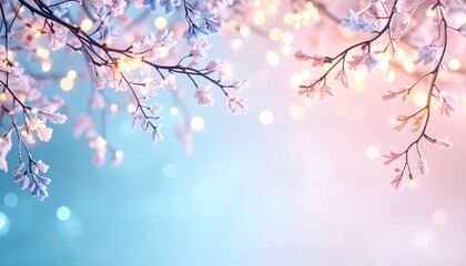 Pastel pink and blue branches with fairy lights