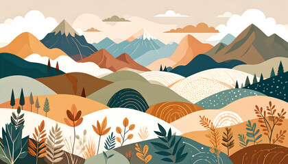 Autumnal Mountain Landscape Illustration