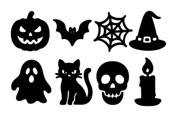 Halloween silhouette icons set – spooky, eerie, holiday design elements