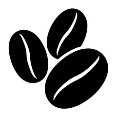 Stylized black and white illustration of three roasted coffee beans in arrangement