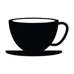 Simple elegant black silhouette of a cup of coffee and saucer