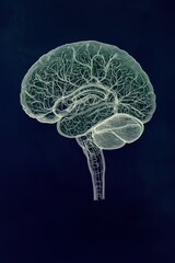 Highly detailed digital rendering of human brain, showcasing complex neural network pathways against dark background, highlighting intricate connections within human mind