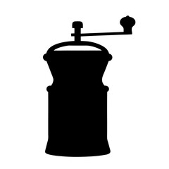 Silhouette of a traditional manual coffee grinder with crank and knob