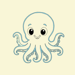 Octopus doodle art.Vector Illustration of Hand drawn Cute Octopus Doodle art. A cartoon cute octopus illustration, octopus character design.Octopus Line Icon. Funny Octopus Vector Illustration Cartoon
