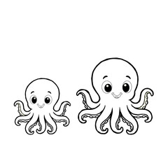 Octopus doodle art.Vector Illustration of Hand drawn Cute Octopus Doodle art. A cartoon cute octopus illustration, octopus character design.Octopus Line Icon. Funny Octopus Vector Illustration Cartoon