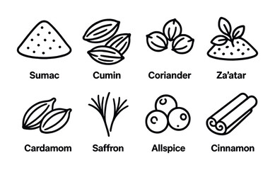 Spice and herb outline icons set – culinary, kitchen, seasoning essentials
