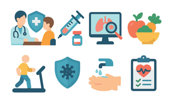 Healthcare flat icons set – medical, wellness, and health care symbols