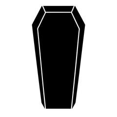 A striking and bold silhouette of a coffin against a stark white background