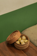 dimsum on a wooden table