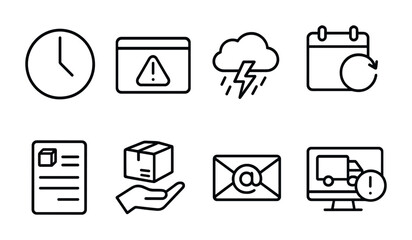 Business and office outline icons set – linear, silhouette, workplace symbols