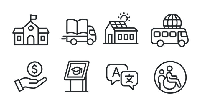 Education and accessibility line icons set – outline, linear, learning and support symbols