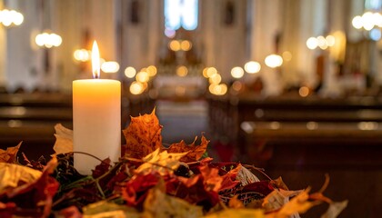 Autumnal Church Candlelight: A Serene Reflection