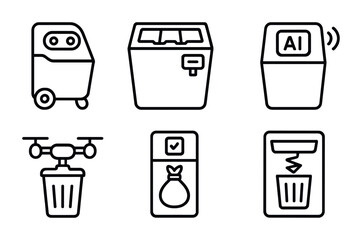 Smart kitchen appliances icons set – outline, linear, home automation symbols