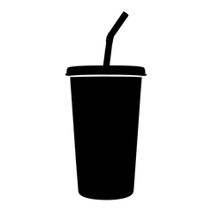 Black and white silhouette of a beverage cup with a straw design