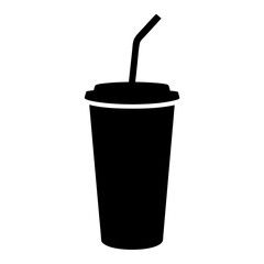 Stylized black vector image of a disposable beverage cup with straw