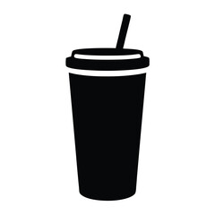 Stylized Silhouette of a Disposable Drink Cup with a Straw for Beverages