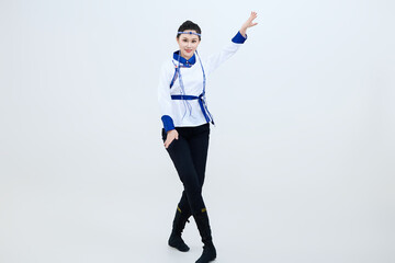 Beautiful dancers performing traditional Chinese folk dance Mongolian dance