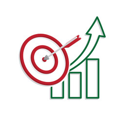 Optimization icon. Digital Marketing Optimization. target with rising graph. symbol for Process, automation, productivity. Mixed design style