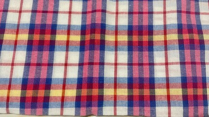 Colorful Vertical Striped Handwoven Fabric in Red, Green, Yellow, and Blue Tones