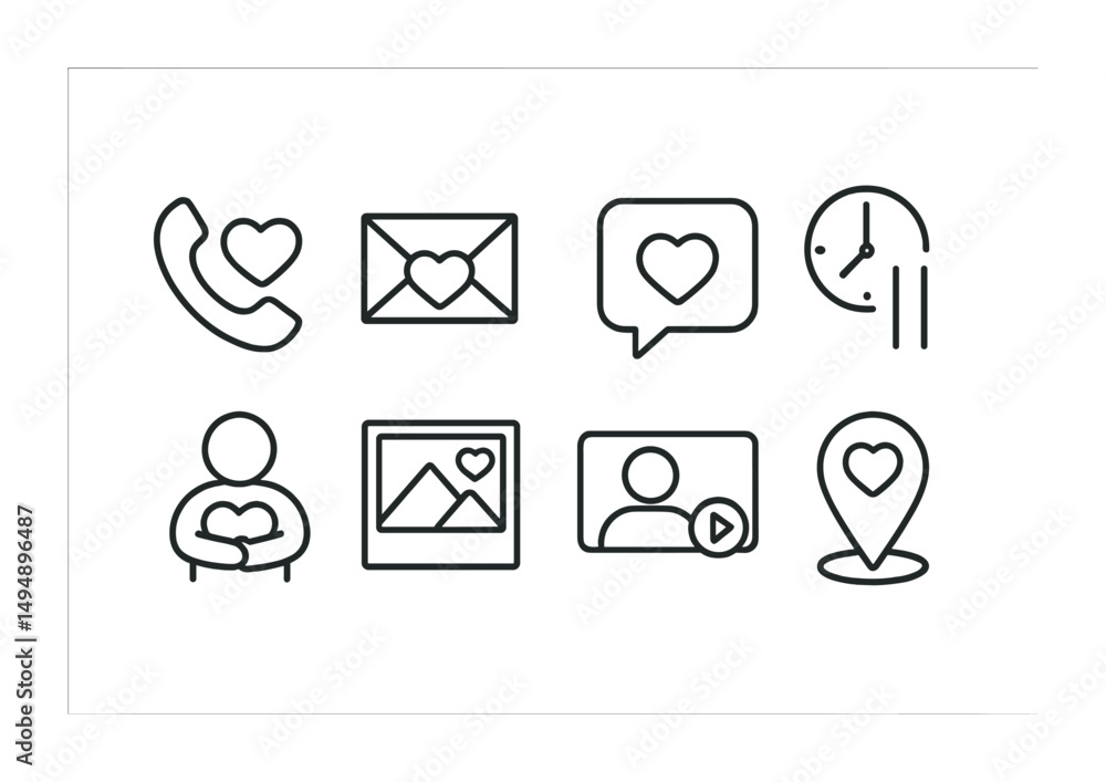 Poster communication and messaging line icons set – contact, chat, interaction symbols