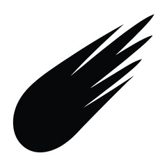 Stylized vector graphic of a comet with fiery tail in black and white