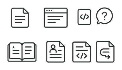 Document and interface outline icons set – linear, minimalist, form symbols