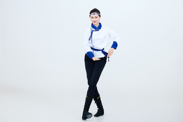 Beautiful dancers performing traditional Chinese folk dance Mongolian dance